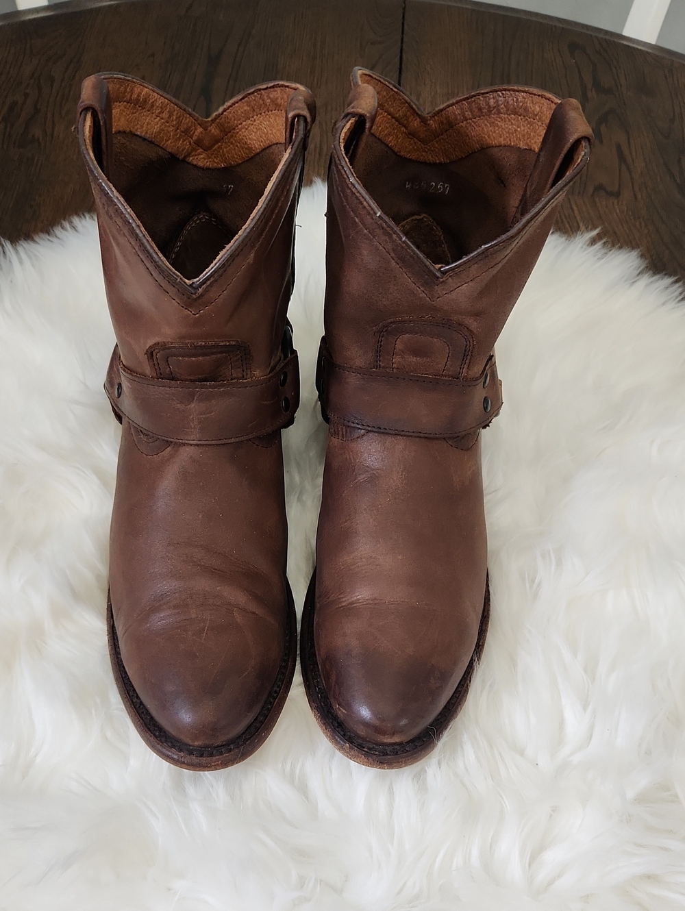 Womens Frye Wyatt Harness Short Boots Cognac Brown Sz.7 B Made In Mexico